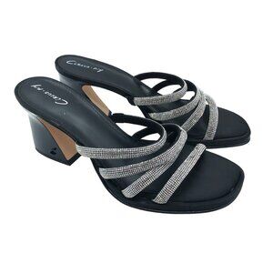 Circus Sam Edelman Heddie Black Rhinestone Strappy Slide High Heel Sandals 8.5